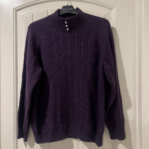 Karen Scott Women Beaded Long Sleeve Mock Neck Pullover Sweater Purple Size L - Picture 2 of 6
